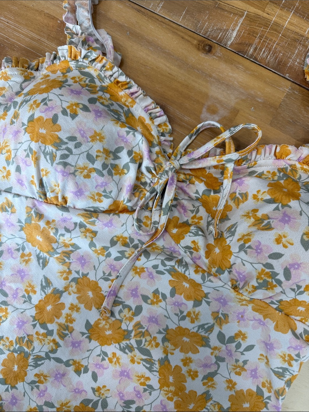 Derek Heart Yellow Floral Ruffle Tie-Front Camisole Top - Picture 2 of 4